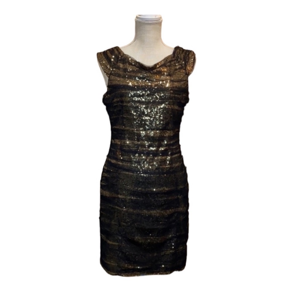 Lulus Feeling Alive Gold and Black Sequin Dress L